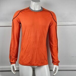 Lululemon Mens Long Sleeve Athletic Running Shirt Orange Stripe Crew Neck Size M